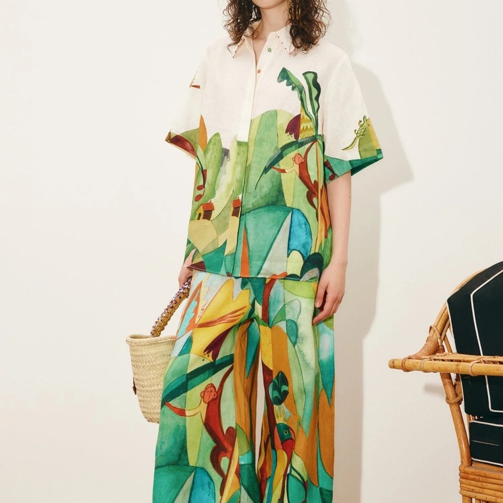 Zimmermann Printed Wide-Leg Two-piece set in Green Multi